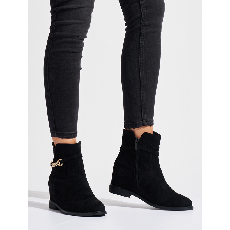 Bottines en daim noir avec chaîne le noir 1