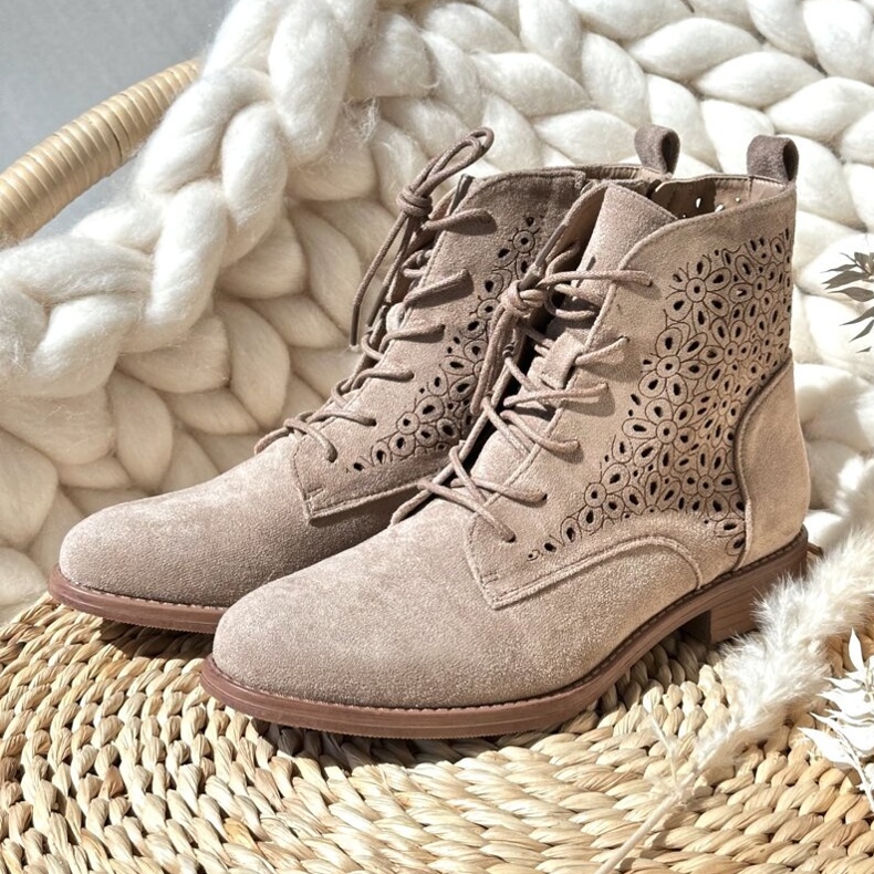 S.barski HY66-136 Bottines pour femmes avec motif, beige clair 1