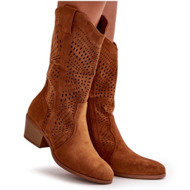 Santiags femme ajourées à talons hauts Iceda camel brun 10