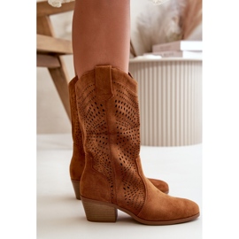 Santiags femme ajourées à talons hauts Iceda camel brun 6