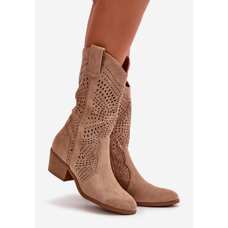 Bottines Cowboy Ajourées à Talons Hauts pour Femme, Marron Iceda brun 1 Bottines Cowboy Ajourées à Talons Hauts pour Femme, Marron Iceda brun 1