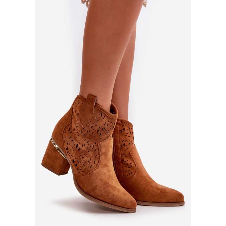Santiags Ajourées Sur Talon Haut Fermé Par Une Fermeture Éclair Camel Vosilara brun 1