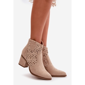 Santiags Ajourées Sur Talon Haut Fermé Par Une Fermeture Éclair Vosilara Beige Clair 1