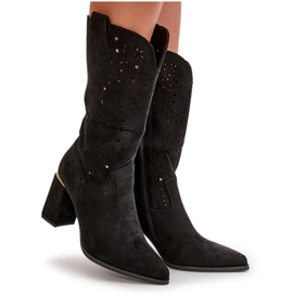 Bottes Ajourées Pour Femmes Sur Talon Haut À Bouts Pointus, Eco Daim Noir Nevithra le noir 10