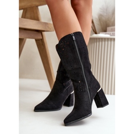 Bottes Ajourées Pour Femmes Sur Talon Haut À Bouts Pointus, Eco Daim Noir Nevithra le noir 5