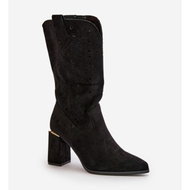 Bottes Ajourées Pour Femmes Sur Talon Haut À Bouts Pointus, Eco Daim Noir Nevithra le noir 4