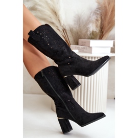 Bottes Ajourées Pour Femmes Sur Talon Haut À Bouts Pointus, Eco Daim Noir Nevithra le noir 9