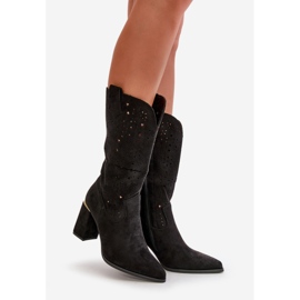 Bottes Ajourées Pour Femmes Sur Talon Haut À Bouts Pointus, Eco Daim Noir Nevithra le noir 1