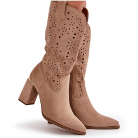 Bottines Ajourées Pour Femme Sur Talon Haut à Bouts Pointus, Eco Daim Beige Foncé Nevithra 15