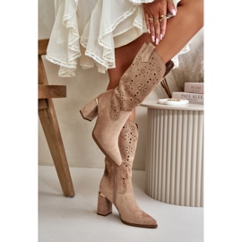 Bottines Ajourées Pour Femme Sur Talon Haut à Bouts Pointus, Eco Daim Beige Foncé Nevithra 8