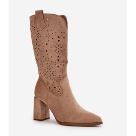 Bottines Ajourées Pour Femme Sur Talon Haut à Bouts Pointus, Eco Daim Beige Foncé Nevithra 9
