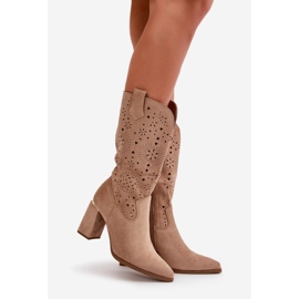 Bottines Ajourées Pour Femme Sur Talon Haut à Bouts Pointus, Eco Daim Beige Foncé Nevithra 1