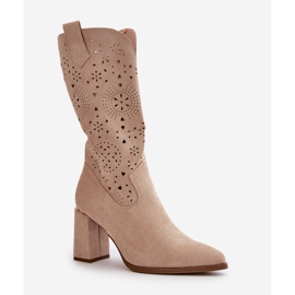 Bottines Ajourées Pour Femme Sur Talon Haut Bout Pointu, Eco Daim Beige Nevithra 8
