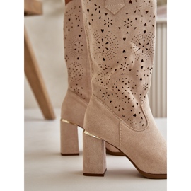 Bottines Ajourées Pour Femme Sur Talon Haut Bout Pointu, Eco Daim Beige Nevithra 10