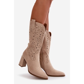 Bottines Ajourées Pour Femme Sur Talon Haut Bout Pointu, Eco Daim Beige Nevithra 1