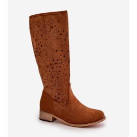Bottes Femme Ajourées Sur Talons Bas Eco Daim Fermées Par Fermeture éclair Orchidées Camel brun 3