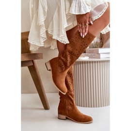 Bottes Femme Ajourées Sur Talons Bas Eco Daim Fermées Par Fermeture éclair Orchidées Camel brun 5