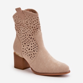 Bottines ajourées en éco-daim, fermées par une fermeture éclair, beige Sevana 4