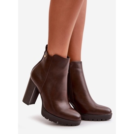 Bottines isolées à talon haut pour femme, fermées par une fermeture éclair, marron foncé Bioria brun 1
