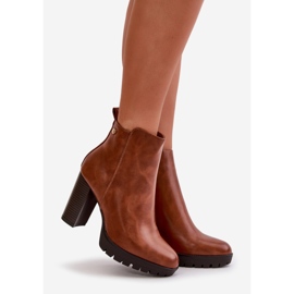 Bottines isolées à talon haut pour femme, fermées par une fermeture éclair, Camel Bioria brun 1