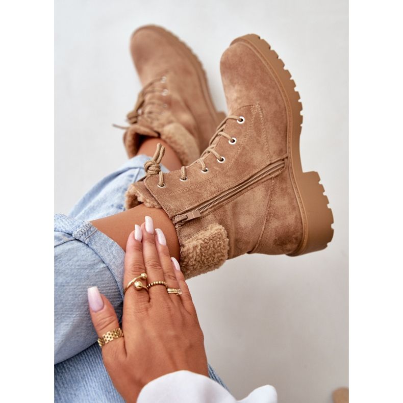 Bottes de travail isolées avec fermeture éclair pour femmes, marron Mivael beige 2