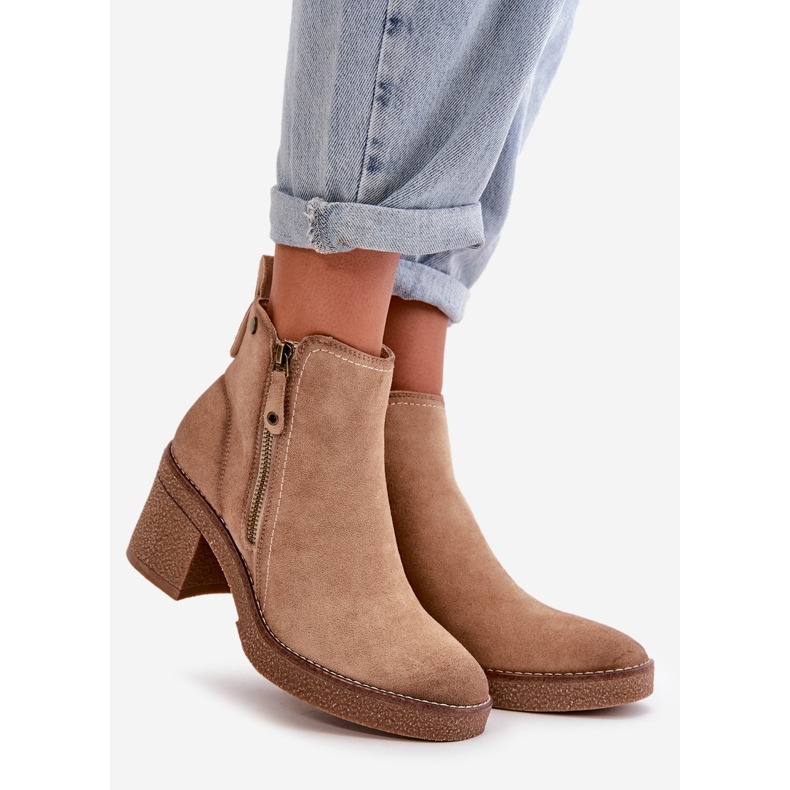 Bottines isolées pour femmes en éco-daim, Velarilla beige 1