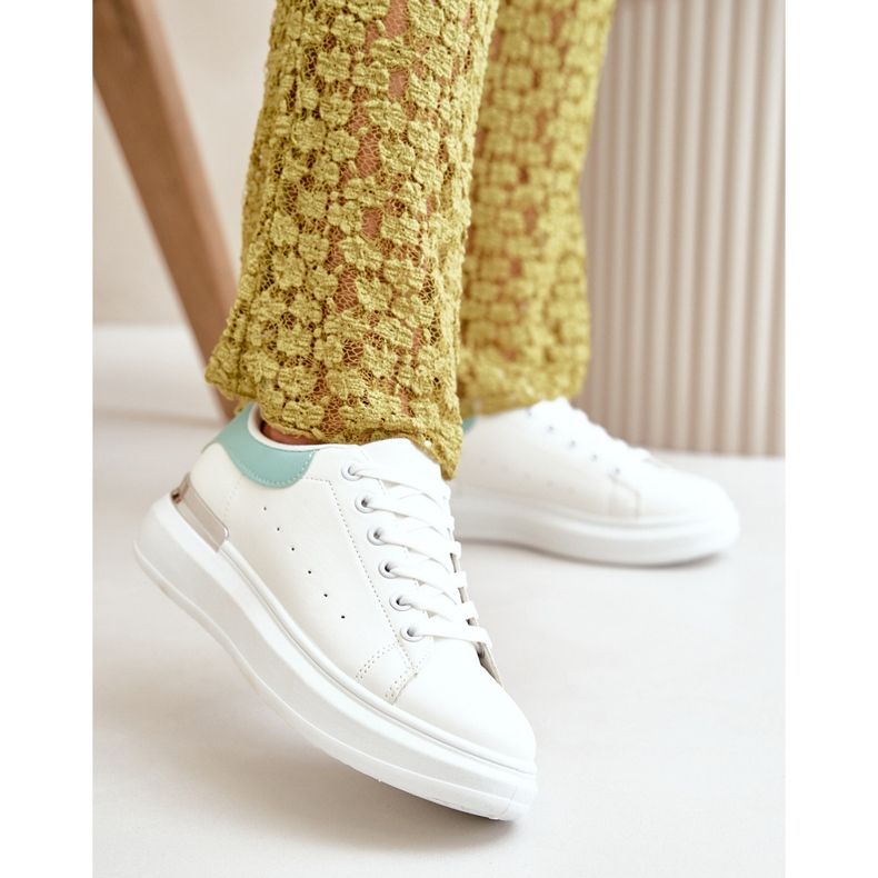 Baskets basses à plateforme pour femmes en cuir écologique, blanches et vertes, Nevelena 2 Baskets basses à plateforme pour femmes en cuir écologique, blanches et vertes, Nevelena 2