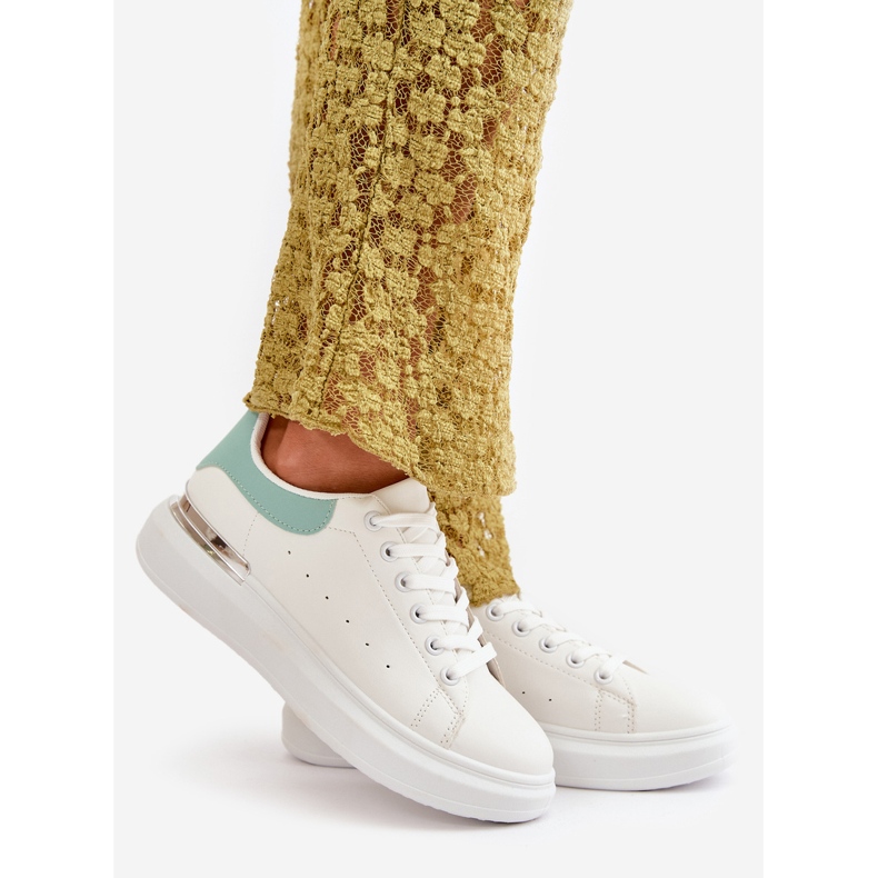 Baskets basses à plateforme pour femmes en cuir écologique, blanches et vertes, Nevelena 1 Baskets basses à plateforme pour femmes en cuir écologique, blanches et vertes, Nevelena 1