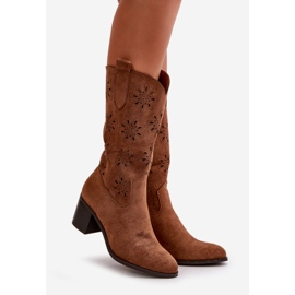 Jezzi Bottes mi-mollet ajourées pour femmes en suède écologique marron Nevilos brun 1