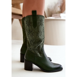 Jezzi Bottes mi-mollet ajourées pour femmes en suède écologique vert Nevilos 8