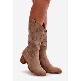 Jezzi Bottes mi-mollet ajourées pour femmes en suède écologique Beige Nevilos 1