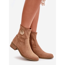 Jezzi Bottines pour femmes fermées par une fermeture éclair avec détail décoratif Eco Daim Beige Lerioria 1