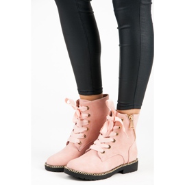 Vices New Collection Bottines en daim avec ruban rose 5