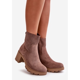 Jezzi Bottines à talon haut pour femme, fermées par une fermeture éclair, en daim écologique marron Rashmi brun 1