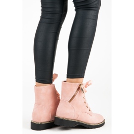Vices New Collection Bottines en daim avec ruban rose 1