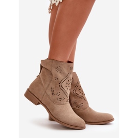 Jezzi Bottines basses ajourées fermées par une fermeture éclair pour femme, beige Irinette 1