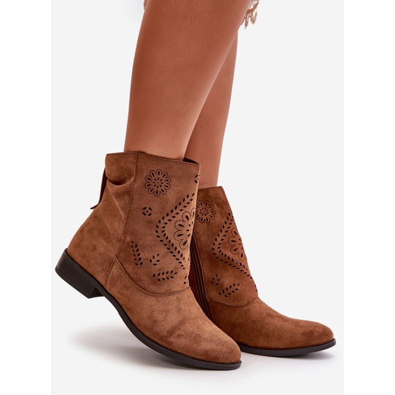 Jezzi Bottines basses ajourées fermées par une fermeture éclair pour femme, marron Irinette brun 1