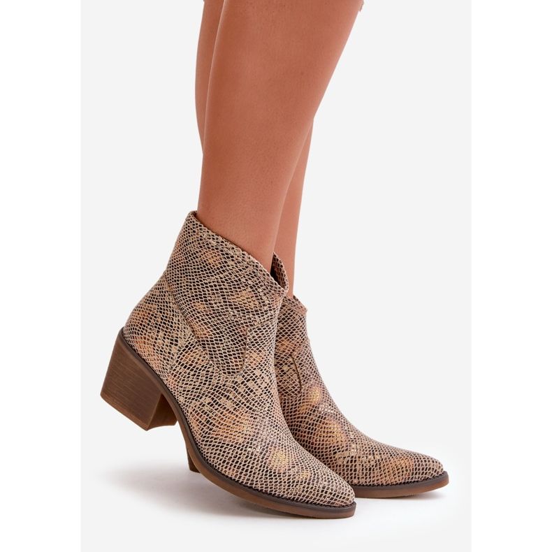 Jezzi Santiags Femme Fermeture Zippée, Motif Animal, Merisine Dorée d'or 1