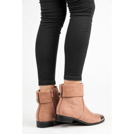 Ideal Shoes Bottines en daim avec une fermeture éclair rose 1