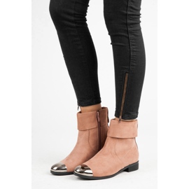Ideal Shoes Bottines en daim avec une fermeture éclair rose 5
