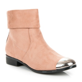 Ideal Shoes Bottines en daim avec une fermeture éclair rose 2