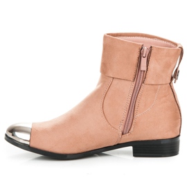 Ideal Shoes Bottines en daim avec une fermeture éclair rose 3