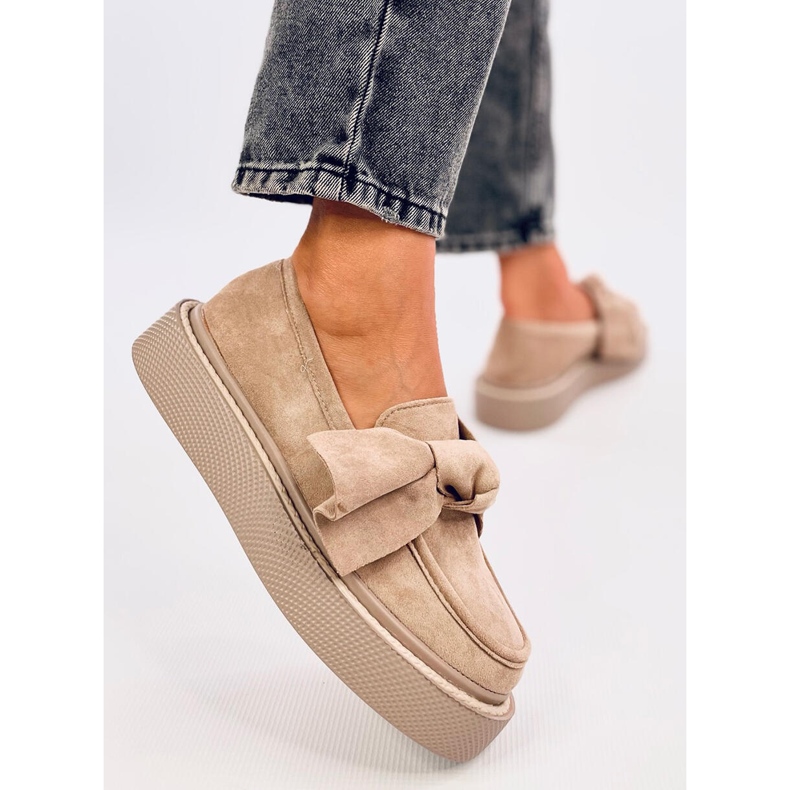Mocassins Tempelton en daim kaki avec noeud beige 1