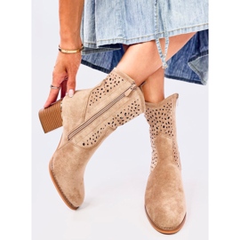 Antares Santiags en daim ajouré kaki beige 3