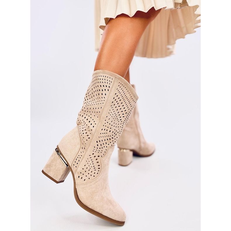 Lange Bottines à talons ajourées Beige 1