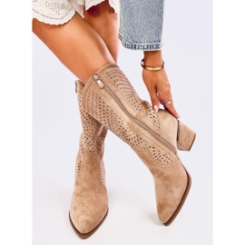 Lange Bottines à talons ajourées kaki brun 3
