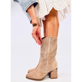 Lange Bottines à talons ajourées kaki brun 5