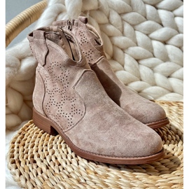 Bottines Ajourées À Talons Plats Pour Femme Beige S.Barski HY66-151 1
