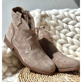 Bottines Ajourées À Talons Plats Pour Femme Beige S.Barski HY66-151 2