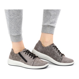 WASAK Chaussures femme, baskets en cuir 0602W, fleurs grises 1